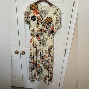 Boho flowy floral cream maxi dress button up